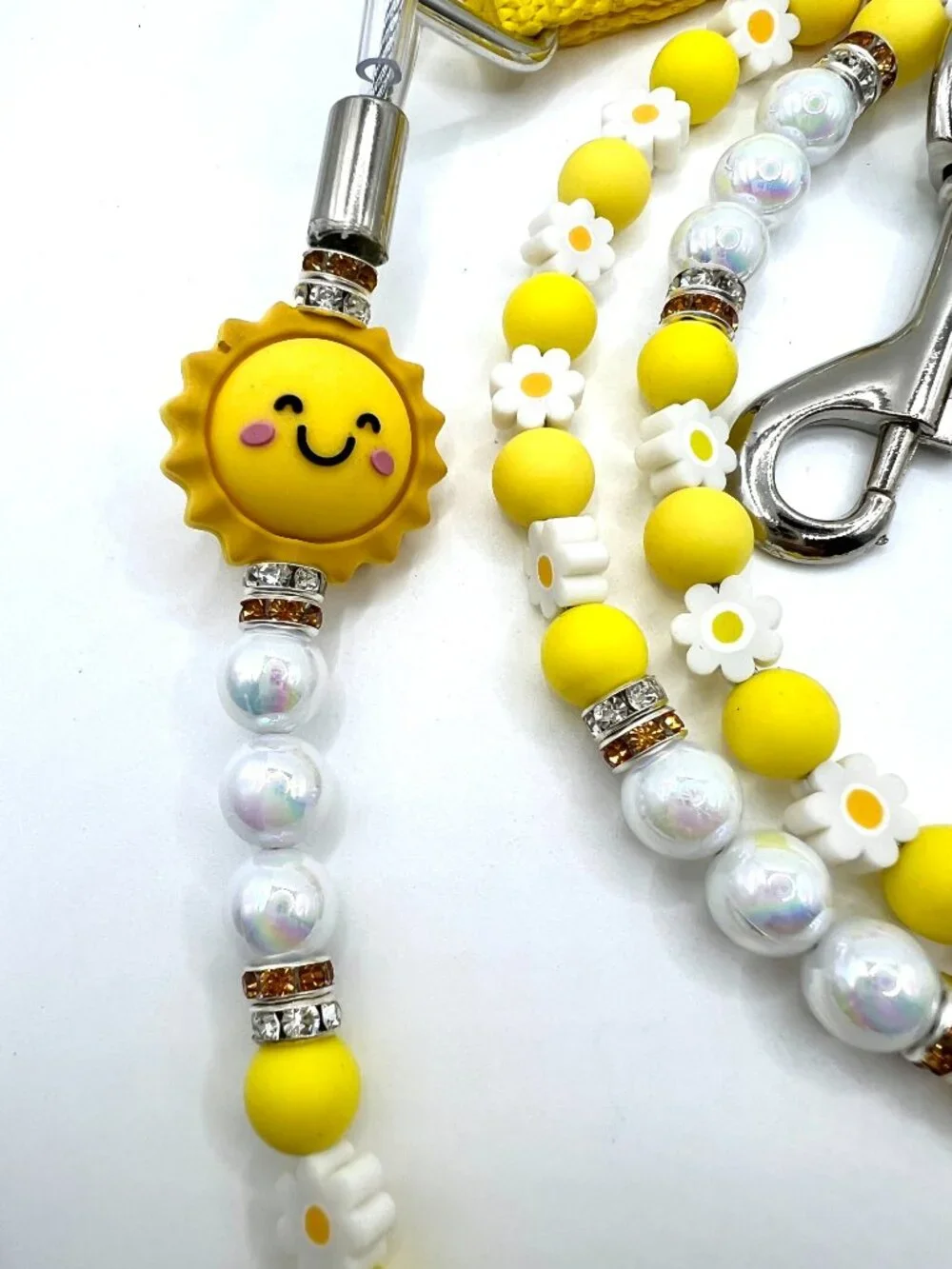 You Are My Sunshine Beaded Dog Leash | Handmade Yellow Daisy & Pearl Luxury Dog
